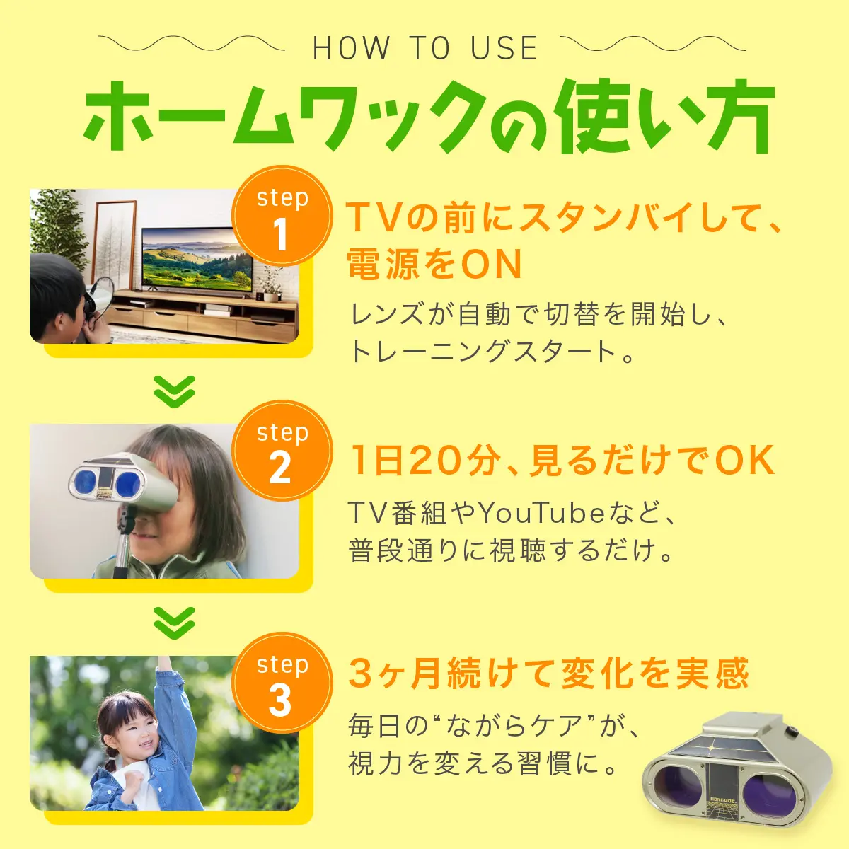視力回復ならホームワック｜1日20分、テレビを見るだけの視力